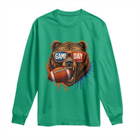 Cool Game Day Bear Graphic Long Sleeve Shirt Bold Football Fan Dripping Paint - Wonder Print Shop