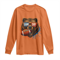 Cool Game Day Bear Graphic Long Sleeve Shirt Bold Football Fan Dripping Paint - Wonder Print Shop