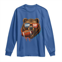 Cool Game Day Bear Graphic Long Sleeve Shirt Bold Football Fan Dripping Paint - Wonder Print Shop
