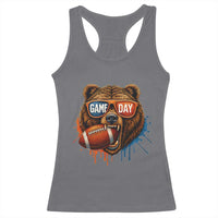 Cool Game Day Bear Graphic Racerback Tank Top Bold Football Fan Dripping Paint - Wonder Print Shop