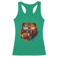Cool Game Day Bear Graphic Racerback Tank Top Bold Football Fan Dripping Paint - Wonder Print Shop