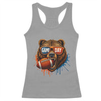 Cool Game Day Bear Graphic Racerback Tank Top Bold Football Fan Dripping Paint - Wonder Print Shop