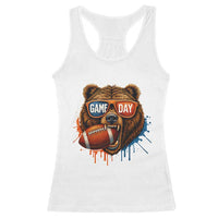 Cool Game Day Bear Graphic Racerback Tank Top Bold Football Fan Dripping Paint - Wonder Print Shop