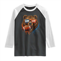 Cool Game Day Bear Graphic Raglan Shirt Bold Football Fan Dripping Paint - Wonder Print Shop