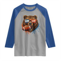 Cool Game Day Bear Graphic Raglan Shirt Bold Football Fan Dripping Paint - Wonder Print Shop