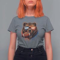 Cool Game Day Bear Graphic T Shirt For Women Bold Football Fan Dripping Paint - Wonder Print Shop