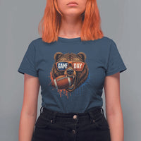 Cool Game Day Bear Graphic T Shirt For Women Bold Football Fan Dripping Paint - Wonder Print Shop
