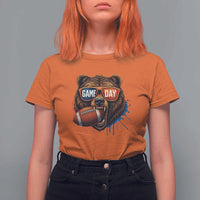 Cool Game Day Bear Graphic T Shirt For Women Bold Football Fan Dripping Paint - Wonder Print Shop