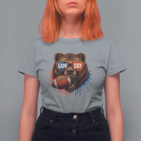 Cool Game Day Bear Graphic T Shirt For Women Bold Football Fan Dripping Paint - Wonder Print Shop