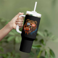 Cool Game Day Bear Graphic Tumbler With Handle Bold Football Fan Dripping Paint - Wonder Print Shop