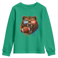 Cool Game Day Bear Graphic Youth Sweatshirt Bold Football Fan Dripping Paint - Wonder Print Shop