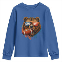 Cool Game Day Bear Graphic Youth Sweatshirt Bold Football Fan Dripping Paint - Wonder Print Shop