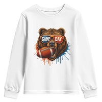 Cool Game Day Bear Graphic Youth Sweatshirt Bold Football Fan Dripping Paint - Wonder Print Shop