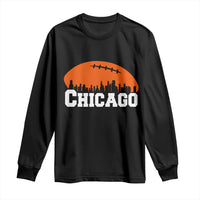 Chicago Skyline Football Graphic Long Sleeve Shirt Bold Windy City Fan Art for Game Days - Wonder Print Shop