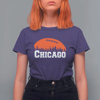 Chicago Skyline Football Graphic T Shirt For Women Bold Windy City Fan Art for Game Days - Wonder Print Shop