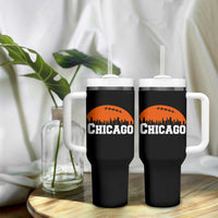 Chicago Skyline Football Graphic Tumbler With Handle Bold Windy City Fan Art for Game Days - Wonder Print Shop