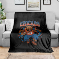 Fierce Football Bear Throw Blanket Chicago Fan Number 18 Bold Orange Game Day Spirit - Wonder Print Shop