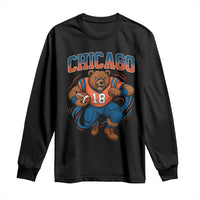 Fierce Football Bear Long Sleeve Shirt Chicago Fan Number 18 Bold Orange Game Day Spirit - Wonder Print Shop