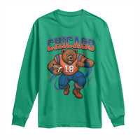 Fierce Football Bear Long Sleeve Shirt Chicago Fan Number 18 Bold Orange Game Day Spirit - Wonder Print Shop