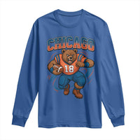 Fierce Football Bear Long Sleeve Shirt Chicago Fan Number 18 Bold Orange Game Day Spirit - Wonder Print Shop
