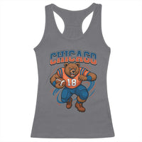 Fierce Football Bear Racerback Tank Top Chicago Fan Number 18 Bold Orange Game Day Spirit - Wonder Print Shop
