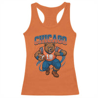 Fierce Football Bear Racerback Tank Top Chicago Fan Number 18 Bold Orange Game Day Spirit - Wonder Print Shop