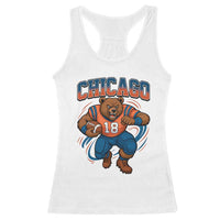 Fierce Football Bear Racerback Tank Top Chicago Fan Number 18 Bold Orange Game Day Spirit - Wonder Print Shop