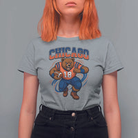 Fierce Football Bear T Shirt For Women Chicago Fan Number 18 Bold Orange Game Day Spirit - Wonder Print Shop