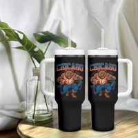 Fierce Football Bear Tumbler With Handle Chicago Fan Number 18 Bold Orange Game Day Spirit - Wonder Print Shop
