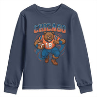 Fierce Football Bear Youth Sweatshirt Chicago Fan Number 18 Bold Orange Game Day Spirit - Wonder Print Shop