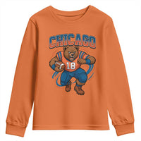 Fierce Football Bear Youth Sweatshirt Chicago Fan Number 18 Bold Orange Game Day Spirit - Wonder Print Shop