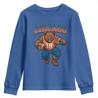 Fierce Football Bear Youth Sweatshirt Chicago Fan Number 18 Bold Orange Game Day Spirit - Wonder Print Shop