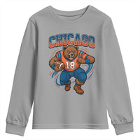 Fierce Football Bear Youth Sweatshirt Chicago Fan Number 18 Bold Orange Game Day Spirit - Wonder Print Shop