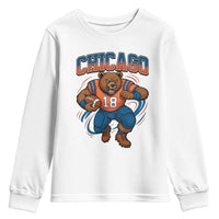 Fierce Football Bear Youth Sweatshirt Chicago Fan Number 18 Bold Orange Game Day Spirit - Wonder Print Shop