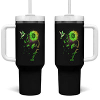 Traumatic Brain Injury Awareness Tumbler With Handle Sunflower Hummingbird