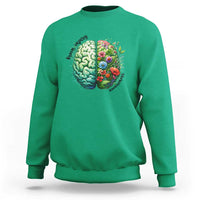 Traumatic Brain Injury Awareness Sweatshirt TBI Warrior Green Floral Brain