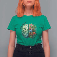 Traumatic Brain Injury Awareness T Shirt For Women TBI Warrior Green Floral Brain