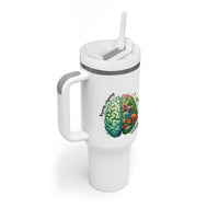 Traumatic Brain Injury Awareness Tumbler With Handle TBI Warrior Green Floral Brain