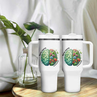 Traumatic Brain Injury Awareness Tumbler With Handle TBI Warrior Green Floral Brain