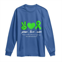 Traumatic Brain Injury Awareness Long Sleeve Shirt Peace Love Cure TBI Warrior