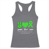 Traumatic Brain Injury Awareness Racerback Tank Top Peace Love Cure TBI Warrior