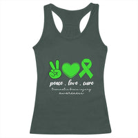 Traumatic Brain Injury Awareness Racerback Tank Top Peace Love Cure TBI Warrior