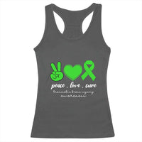 Traumatic Brain Injury Awareness Racerback Tank Top Peace Love Cure TBI Warrior