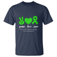 Traumatic Brain Injury Awareness T Shirt Peace Love Cure TBI Warrior