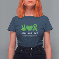 Traumatic Brain Injury Awareness T Shirt For Women Peace Love Cure TBI Warrior