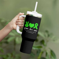 Traumatic Brain Injury Awareness Tumbler With Handle Peace Love Cure TBI Warrior
