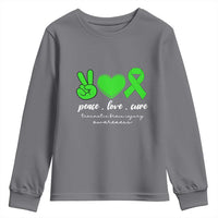 Traumatic Brain Injury Awareness Youth Sweatshirt Peace Love Cure TBI Warrior