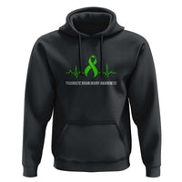 Traumatic Brain Injury Awareness Hoodie TBI Warrior Heartbeat Green Ribbon