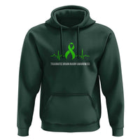 Traumatic Brain Injury Awareness Hoodie TBI Warrior Heartbeat Green Ribbon
