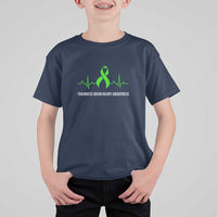 Traumatic Brain Injury Awareness T Shirt For Kid TBI Warrior Heartbeat Green Ribbon